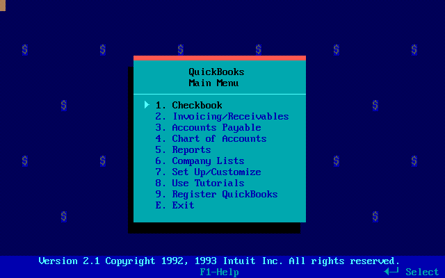 Quickbooks 2.1 sous Microsoft DOS