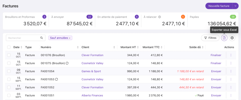 Export du détail des ventes