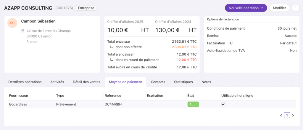 Moyens de paiement enregistrés