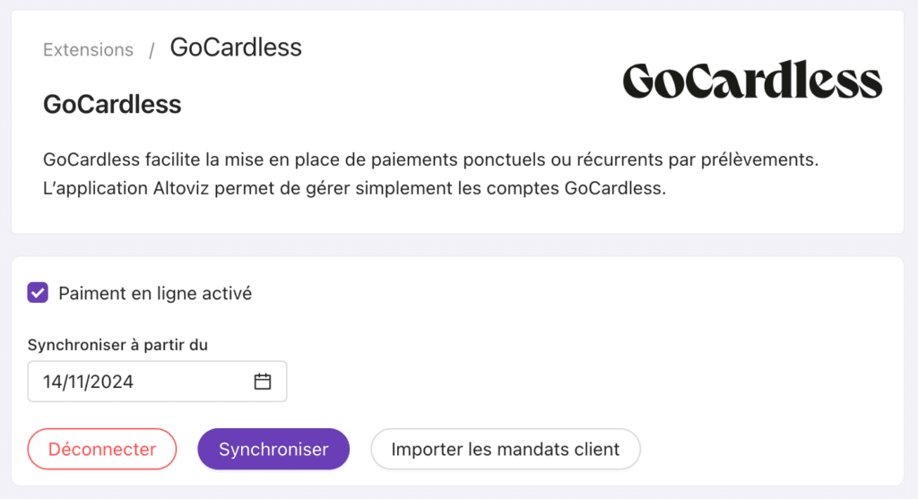 Paramètres GoCardless