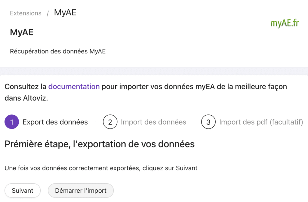 Extension import myAE assistantée