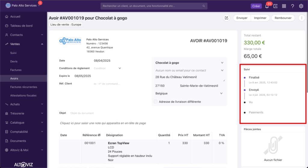 Suivi des activités sur les avoirs