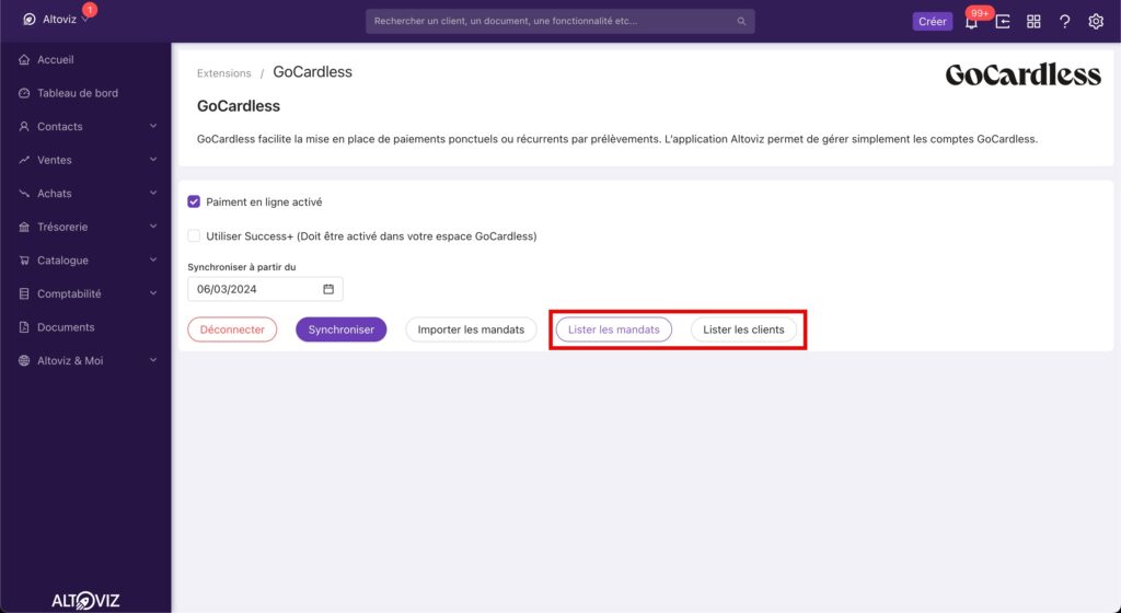 Liste des clients et mandats GoCardless