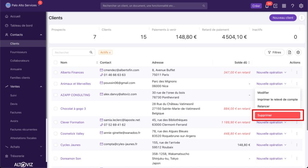 Interface utilisateur avec supprimer plus visible